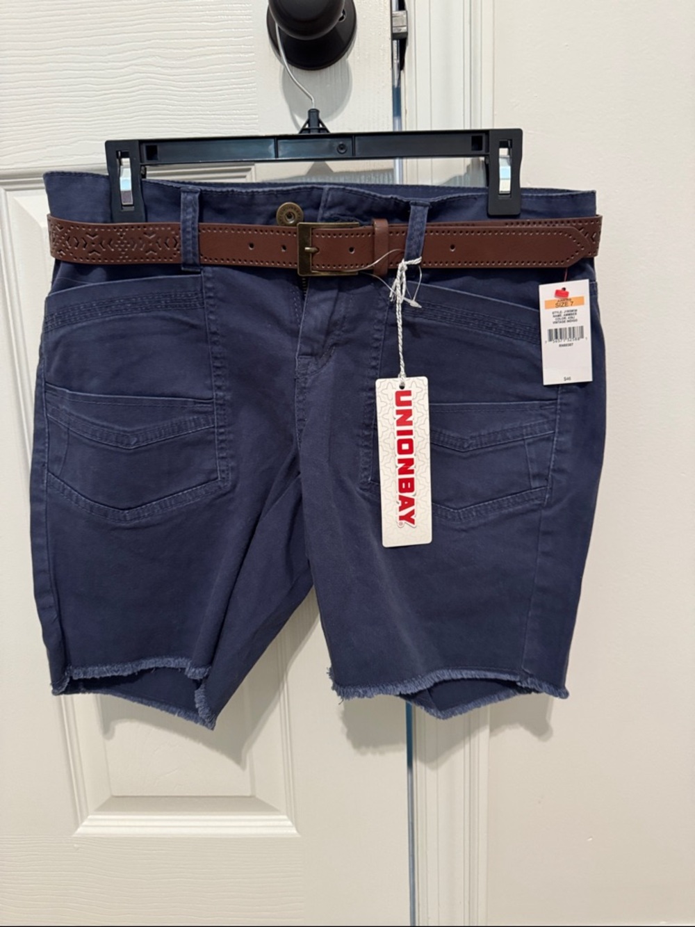 NWT UNIONBAY Navy Flat Front Shorts with Brown Belt
